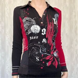 Vintage Vamp Black & Red Collared Blouse